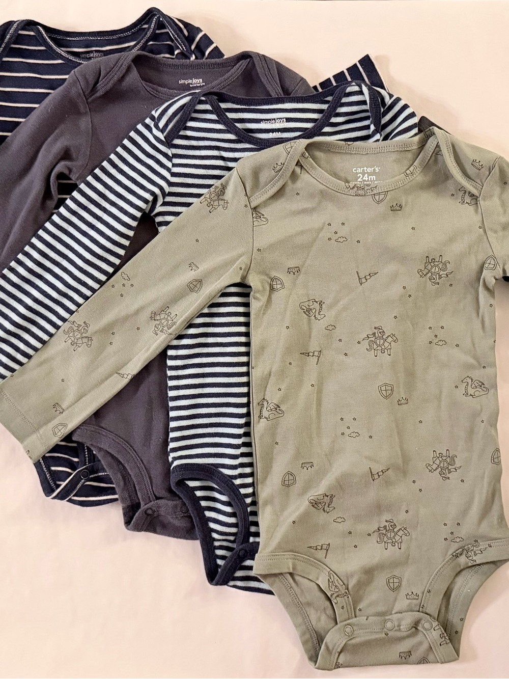 (4-PACK) Long-Sleeve Bodysuit Set in Olive, Navy, Charcoal